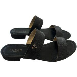 Guess Sandles Womens Glittery Open Toe Slip On‎ Black Shoes Size 10M